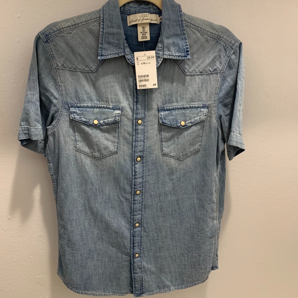 Mens H&M Denim Short Sleeve Shirt - Size S (NWT)